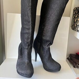 Pleaser Black Glitter Heeled Boots